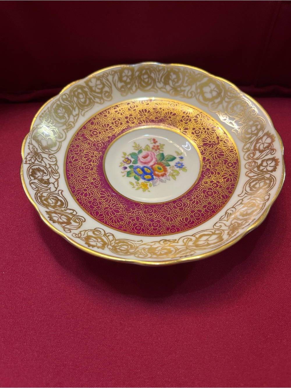 Elegant Pink and Gold Porcelain Floral Saucer